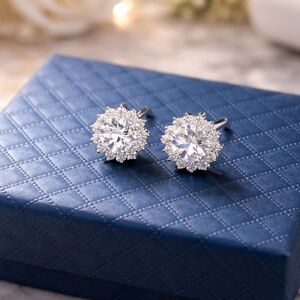 2 Ct Moissanite Halo Stud Earrings S925 Sterling Silver D Color Sparkle